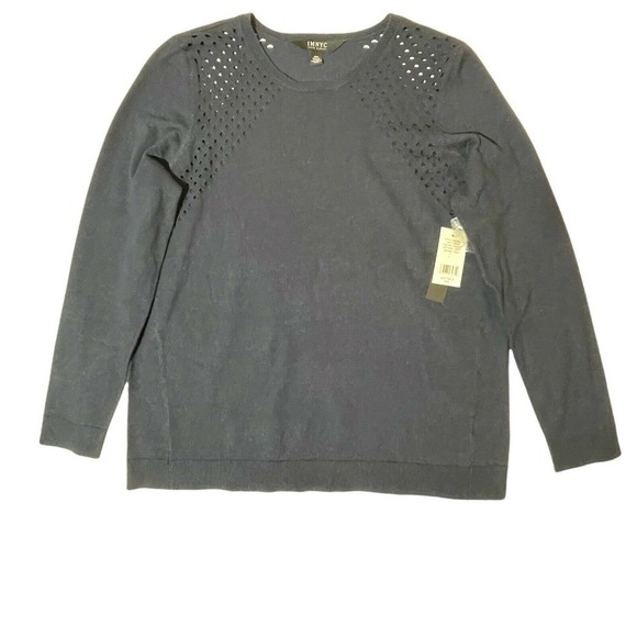 IM NYC Isaac Mizrahi Size M Pullover Sweater Crew-Neck Princess Seam Navy Blue - Picture 4 of 11